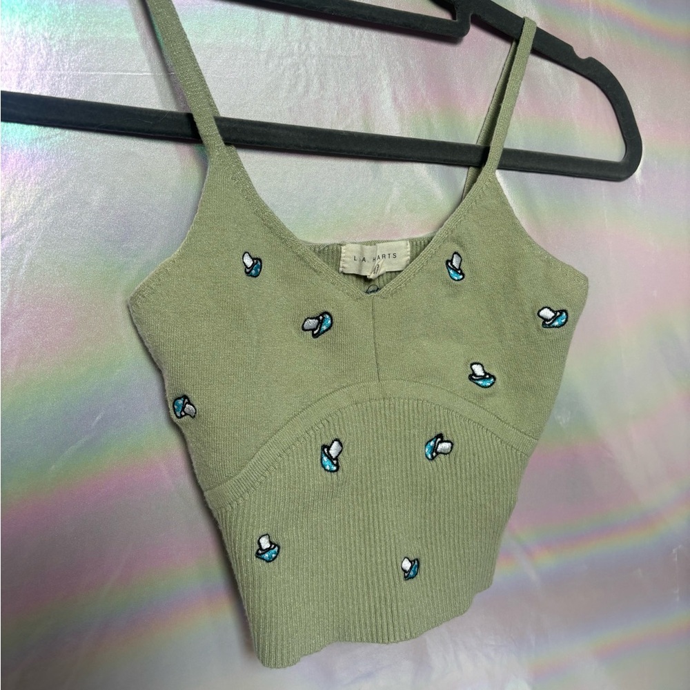 PacSun LA Hearts Sage Green Ribbed Mushroom Tank Top | XS